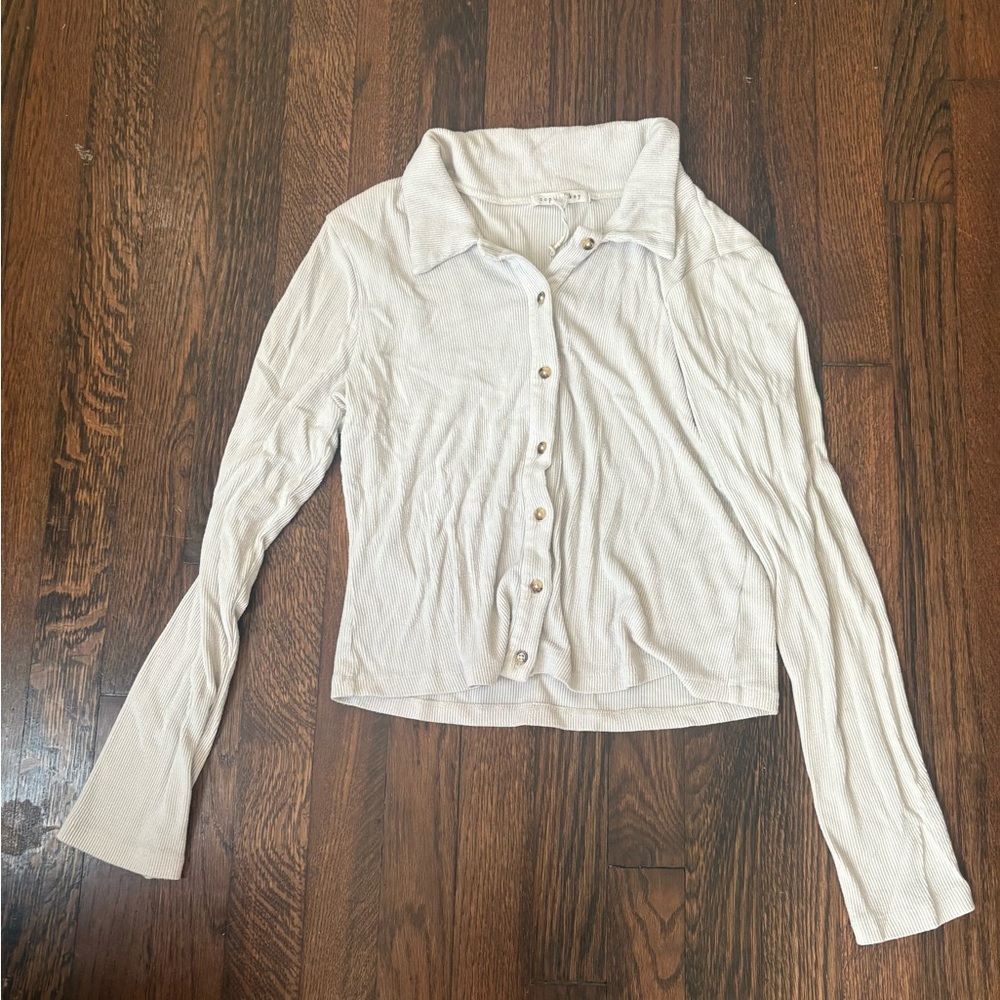 Copper key white button down top